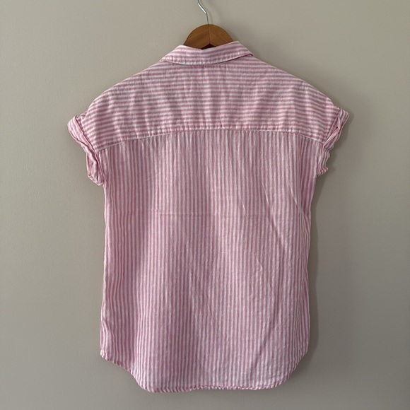 BeachLunchLounge Shirt Linen Cotton Blend Striped Pink Short Sleeve Button Sz XS - Picture 8 of 10
